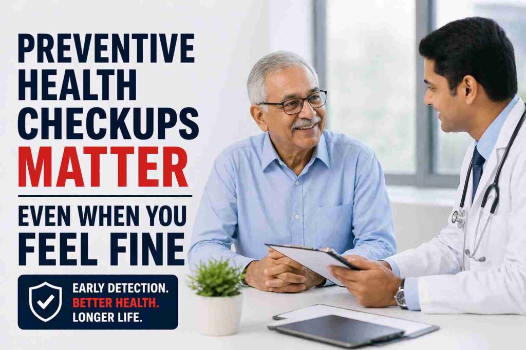 Doctor discussing preventive health checkups with an older adult patient for early detection and better long-term health